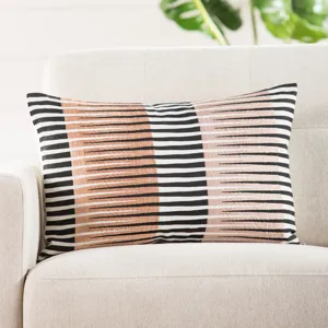 Cosmic By Nikki Chu Nikki Chu by  Chareau Black/ Pink Geometric Down Throw Pillow 16X24 inch