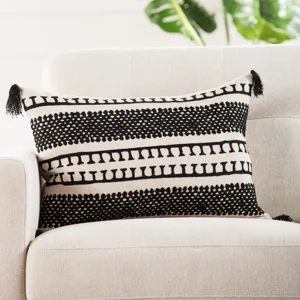 Cosmic By Nikki Chu Nikki Chu by  Fala Cream/ Black Geometric Poly Throw Pillow 16X24 inch