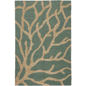 Coastal Lagoon Coral Indoor/ Outdoor Abstract Teal/ Tan Area Rug (3'6