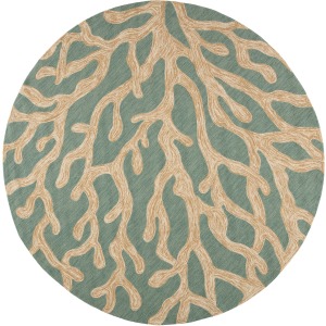 Coastal Lagoon Coral Indoor/ Outdoor Abstract Teal/ Tan Round Area Rug (8'X8')