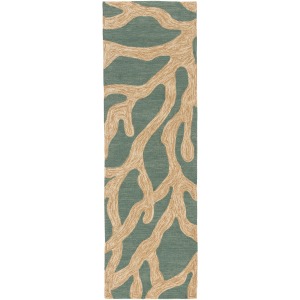 Coastal Lagoon Coral Indoor/ Outdoor Abstract Teal/ Tan Runner Rug (2'6