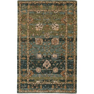 Cardamom Vibe by  Ahava Handmade Oriental Green/ Blue Area Rug