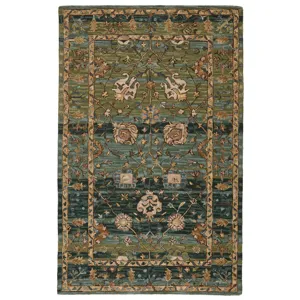 Cardamom Vibe by  Ahava Handmade Oriental Green/ Blue Area Rug
