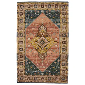 Cardamom Vibe by  Seraphina Handmade Medallion Pink/ Yellow Area Rug (8'X10')