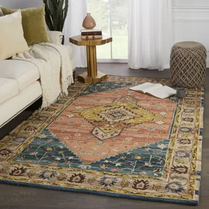 Cardamom Vibe by  Seraphina Handmade Medallion Pink/ Yellow Area Rug (8'X10')