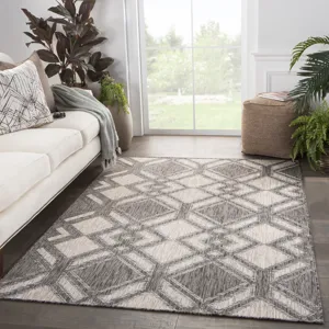 Decora by Nikki Chu Nikki Chu by  Samba Indoor/ Outdoor Trellis Black/ Ivory Area Rug (5'3"X7'6")