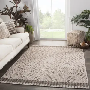 Decora by Nikki Chu Nikki Chu by  Tirana Indoor/ Outdoor Borders Gray/ Brown Area Rug (5'3"X7'6")
