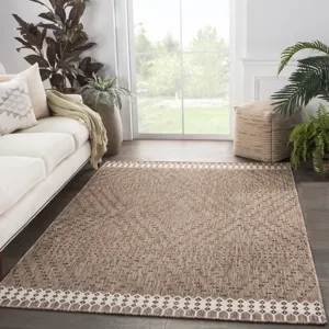 Decora by Nikki Chu Nikki Chu by  Tirana Indoor/ Outdoor Borders Gray/ Brown Area Rug (5'3"X7'6")