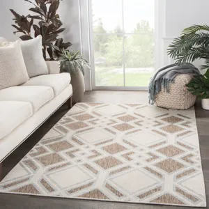 Decora by Nikki Chu Nikki Chu by  Samba Indoor/ Outdoor Trellis Brown/ Light Blue Area Rug (7'11"X10
