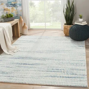 Dash Escape Abstract Blue/ White Area Rug (5'3"X7'6")