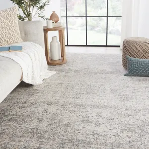 En Blanc Vibe by  Candide Trellis Gray/ Ivory Area Rug (5'3"X7'6")