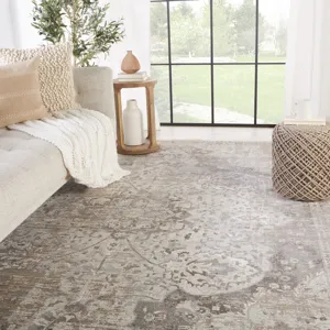 En Blanc Vibe by  Ginevra Medallion Gray/ Ivory Area Rug (7'10"X10'10")