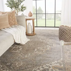 En Blanc Vibe by  Venn Medallion Tan/ Gray Area Rug (7'10"X10'10")