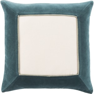 Emerson Hendrix Border Teal/ Cream Down Throw Pillow 22 inch