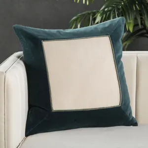 Emerson Hendrix Border Teal/ Cream Down Throw Pillow 22 inch