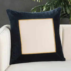 Emerson Hendrix Border Navy/ Cream Down Throw Pillow 22 inch