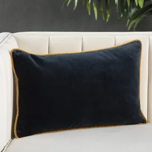 Emerson Lyla Solid Navy/ Cream Poly Lumbar Pillow