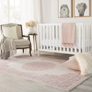 Fables Malo Medallion Pink/ White Area Rug (8'10"X11'9")