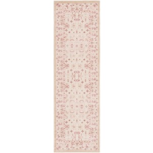 Fables Regal Damask Ivory/ Pink Runner Rug (2'6