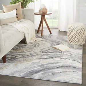 Ferris Vibe by  Gatlin Abstract Gray/ Cream Area Rug (8'X10')