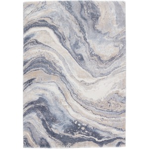 Ferris Vibe by  Orion Abstract Blue/ Light Gray Runner Rug (3'X10')