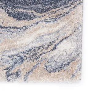 Ferris Vibe by  Orion Abstract Blue/ Light Gray Runner Rug (3'X10')