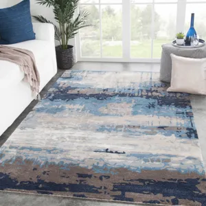 Genesis Benna Handmade Abstract Blue/ Gray Area Rug (6'X9')