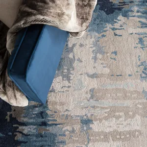 Genesis Benna Handmade Abstract Blue/ Gray Area Rug (6'X9')