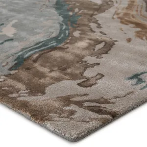 Genesis Conley Handmade Abstract Teal/ Light Gray Area Rug (2'X3')