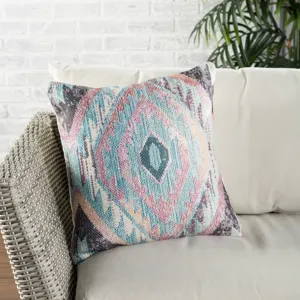 Groove by Nikki Chu Nikki Chu by  Sinai Indoor/ Outdoor Tribal Blue/ Multicolor Throw Pillow 18 inch
