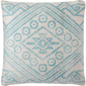 Groove by Nikki Chu Nikki Chu by  Malae Indoor/ Outdoor Tribal Turquoise/ Cream Throw Pillow 22 inch