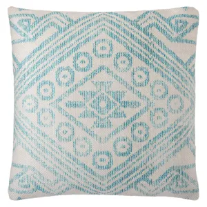 Groove by Nikki Chu Nikki Chu by  Malae Indoor/ Outdoor Tribal Turquoise/ Cream Throw Pillow 22 inch