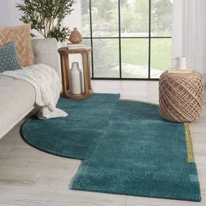 Iconic Zephyr Handmade Abstract Teal/ Gold Area Rug (6'X8'4")