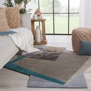Iconic Fayruz Handmade Geometric Gray/ Teal Area Rug (10'X9'2")