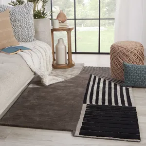 Iconic Ginata Handmade Geometric Gray/ Black Area Rug (8'X14')