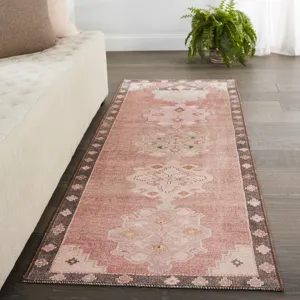 Kairos Vibe by  Chilton Medallion Pink/ Brown Runner Rug (2'6"X7'6")