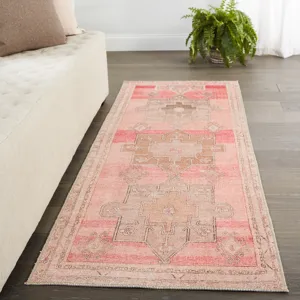 Kairos Vibe by  Faron Medallion Pink/ Tan Runner Rug (2'6"X7'6")