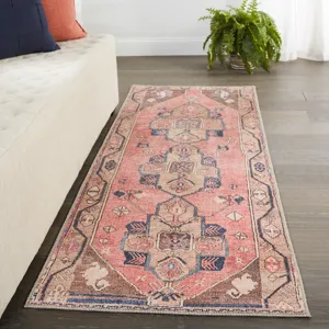 Kairos Vibe by  Lani Medallion Pink/ Blue Runner Rug (2'6"X7'6")