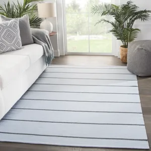 Lanai Corbina Indoor/ Outdoor Stripe Light Blue/ Gray Area Rug (4'X6')