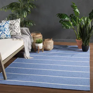 Lanai Corbina Indoor/ Outdoor Stripe Blue/ Ivory Area Rug (8'10"X11'9")