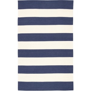 Lanai Remora Indoor/ Outdoor Stripe Dark Blue/ Ivory Area Rug