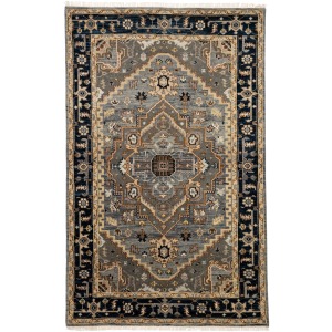 Liberty Andrews Hand-Knotted Medallion Gray/ Brown Area Rug