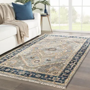 Liberty Andrews Hand-Knotted Medallion Gray/ Brown Area Rug (12'X15')