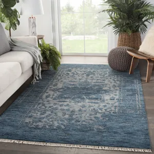 Liberty Abington Hand-Knotted Medallion Blue/ Gray Area Rug (9'X12')