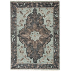 Liberty Savona Hand-Knotted Medallion Green/ Dark Gray Area Rug