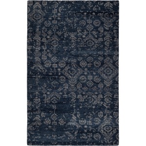 Liberty Azuma Hand-Knotted Tribal Dark Blue/ Light Gray Area Rug