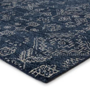 Liberty Azuma Hand-Knotted Tribal Dark Blue/ Light Gray Area Rug (5'6"X8')