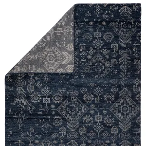 Liberty Azuma Hand-Knotted Tribal Dark Blue/ Light Gray Area Rug (5'6"X8')