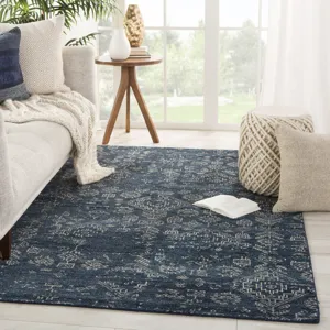 Liberty Azuma Hand-Knotted Tribal Dark Blue/ Light Gray Area Rug (5'6"X8')