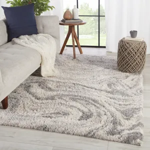 Lyra Crescendo Abstract Gray/ Ivory Area Rug (2'6"X8')